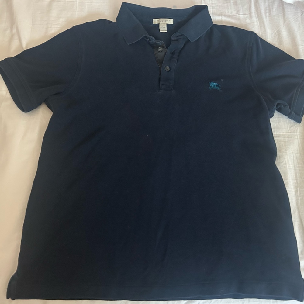 Young men’s pre-loved Navy blue Burberry Brit Polo, Size Medium
